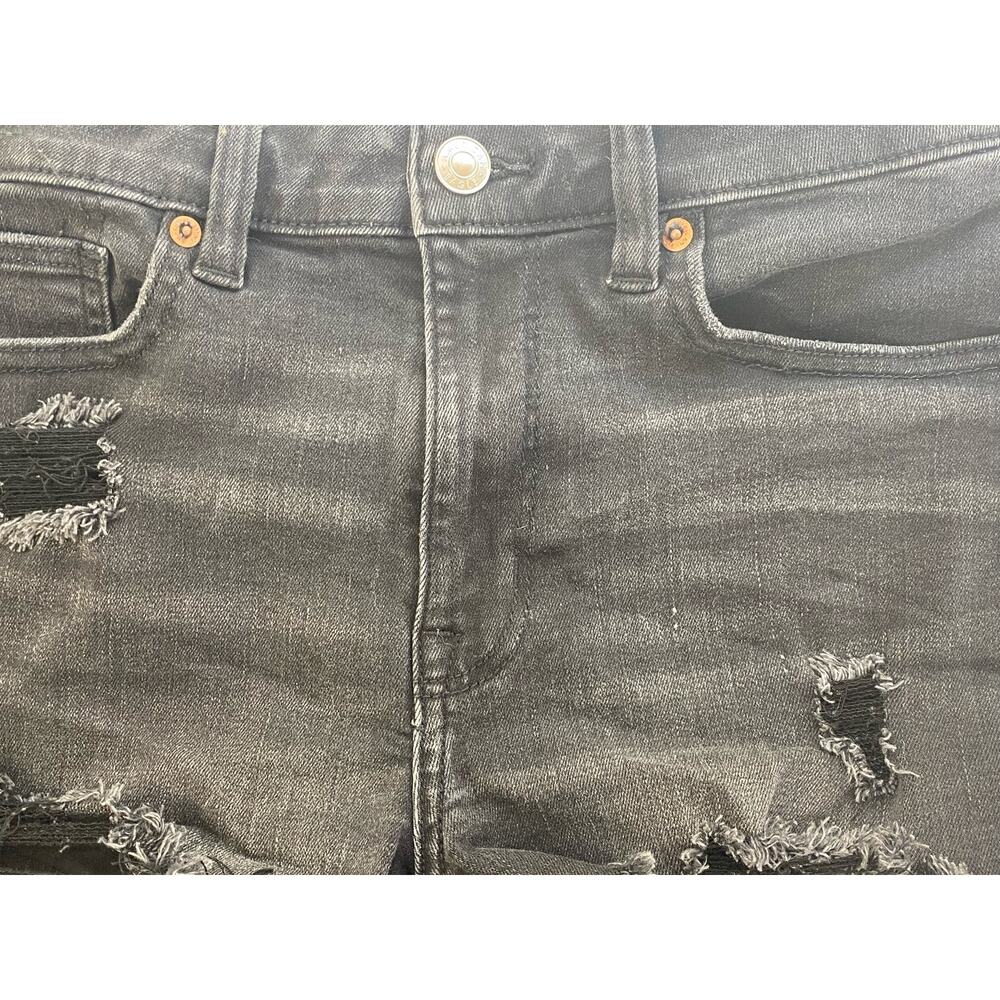 American Eagle Next Level Black Distressed Frayed Hem Denim Shorts Size 6 - Picture 11 of 12